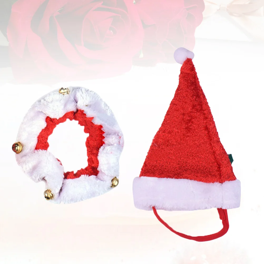 

Pet Santa Hat Collar Set Large Size Fashionable Adjustable Dog Cat Christmas Accessory Holiday Party Dress Pet Santa Hat