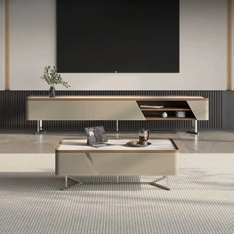 

Премиальный журнальный столик и тумба под телевизор: полный комплект в стиле легкой роскоши, модный и высококлассный набор для гостиной.