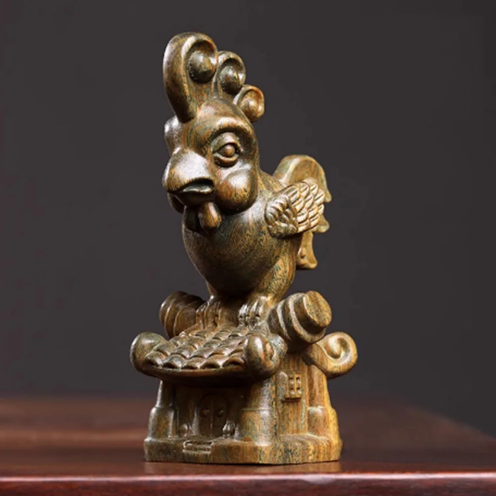 Y66 - 9.9 CM Cock Green Sandalwood Sculpture Pretty Rooster Statue Collection Office Decoration Home Décor