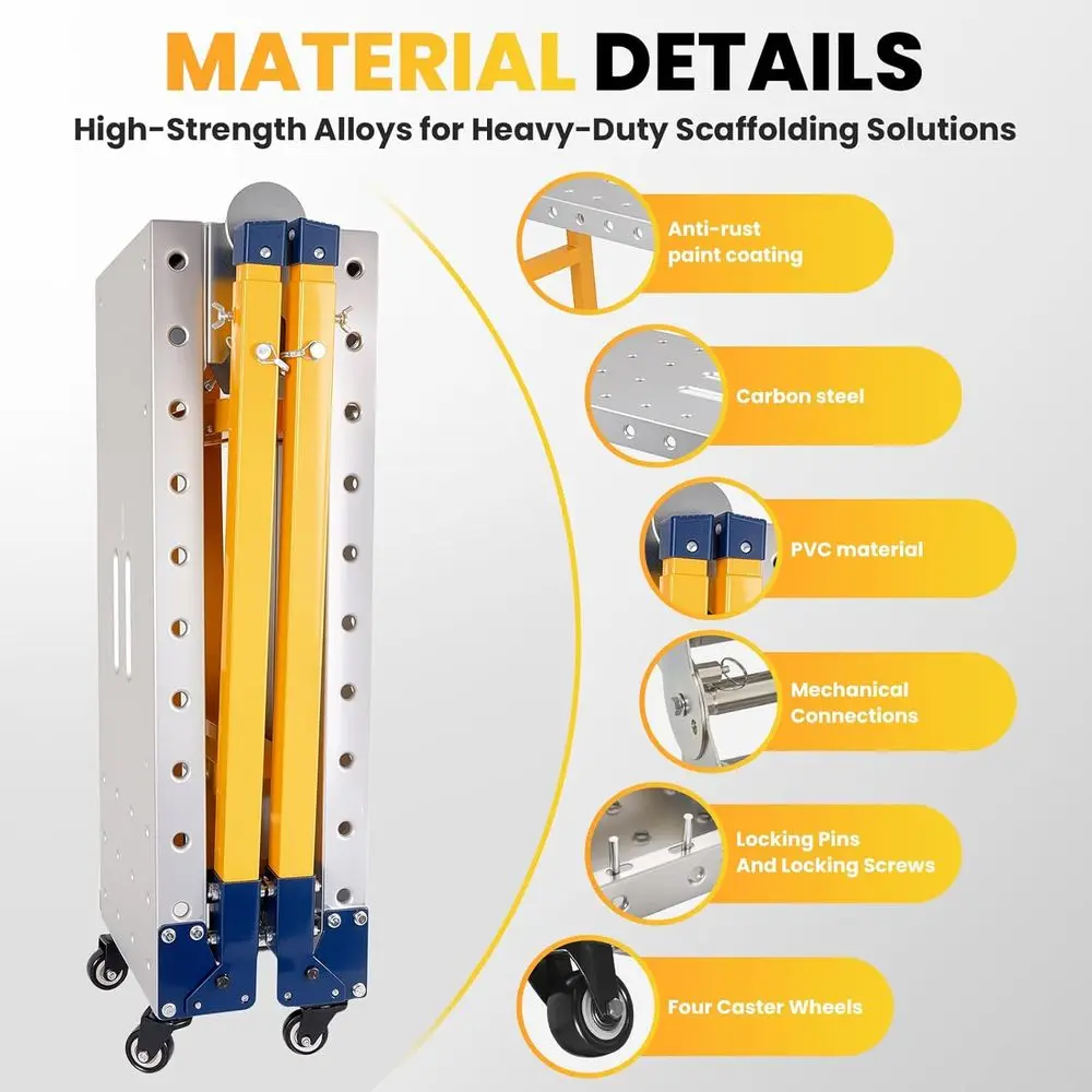 2000 lbs Capacity Scaffolding Platform Adjustable Height, 5-Level Height Adjustable Work Platform, Portable Scaffolding Platform