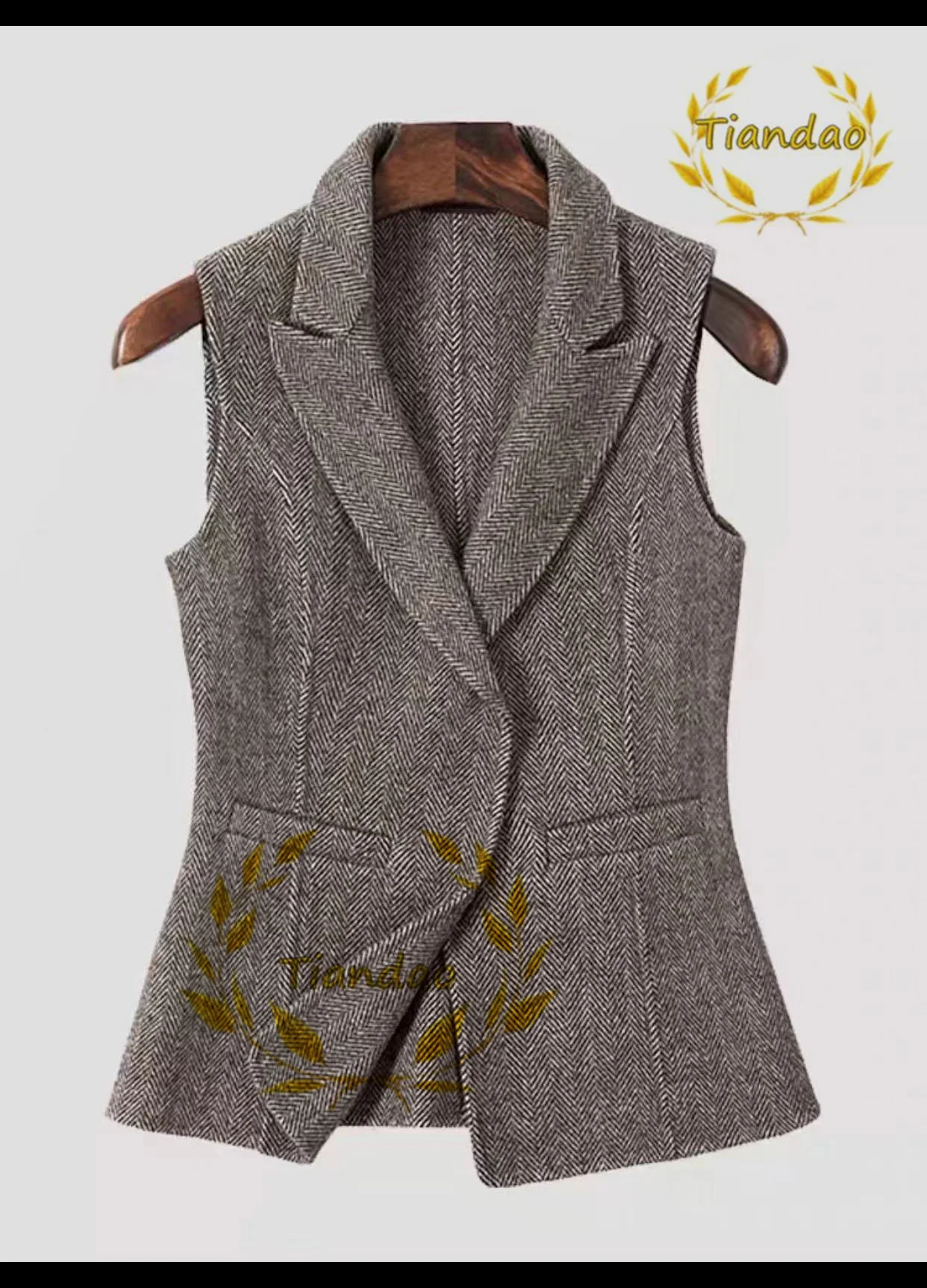 Women's Vest Herringbone Elegant OL Vest Notch Lapel Invisible Dark Buckle Business Vest Office Formal Workwear Jacket