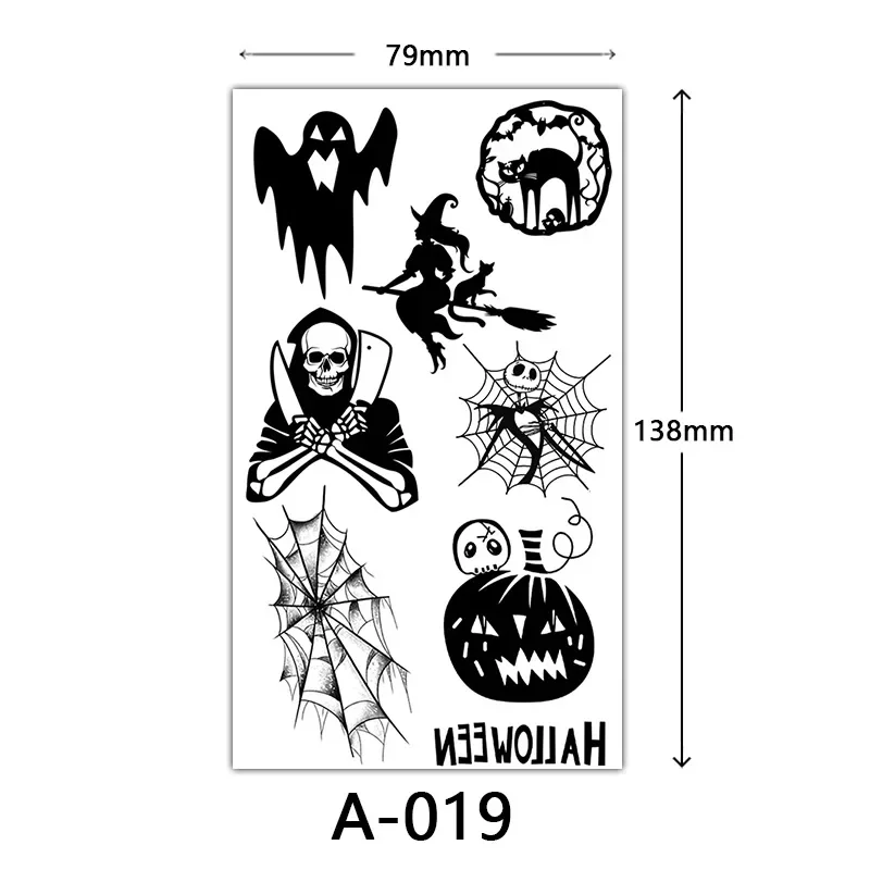 Festliche Tattoo Aufkleber Halloween Schädel Kürbis Fledermaus Design temporäre wasserdichte schweiß feste Tätowierung