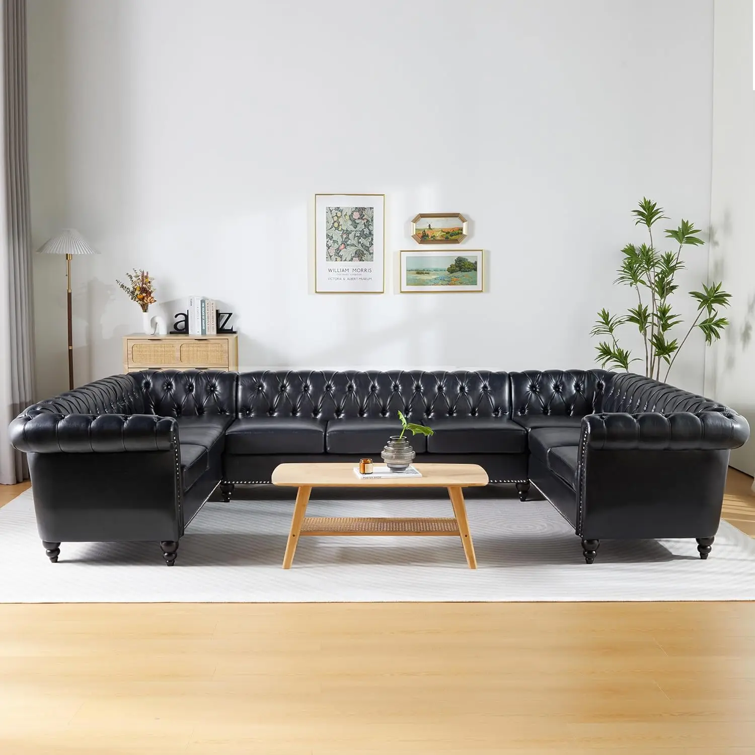 

Small Sectional Sofa, Chesterfield Leather/Velvet Couch Tufted Accent Sofa with Scroll Arms and Nailhead for Living Room