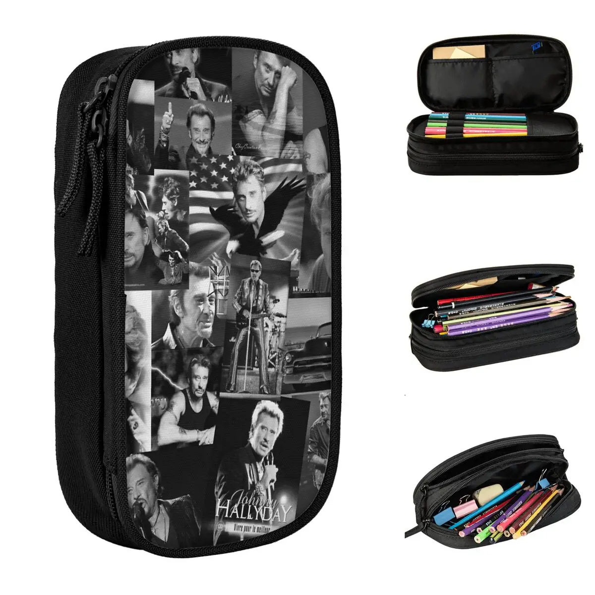 Johnny Hallyday French Singer Pencil Case Fashion Pen Holder Bag Kids Big Capacity Students School Gift Pencilcases