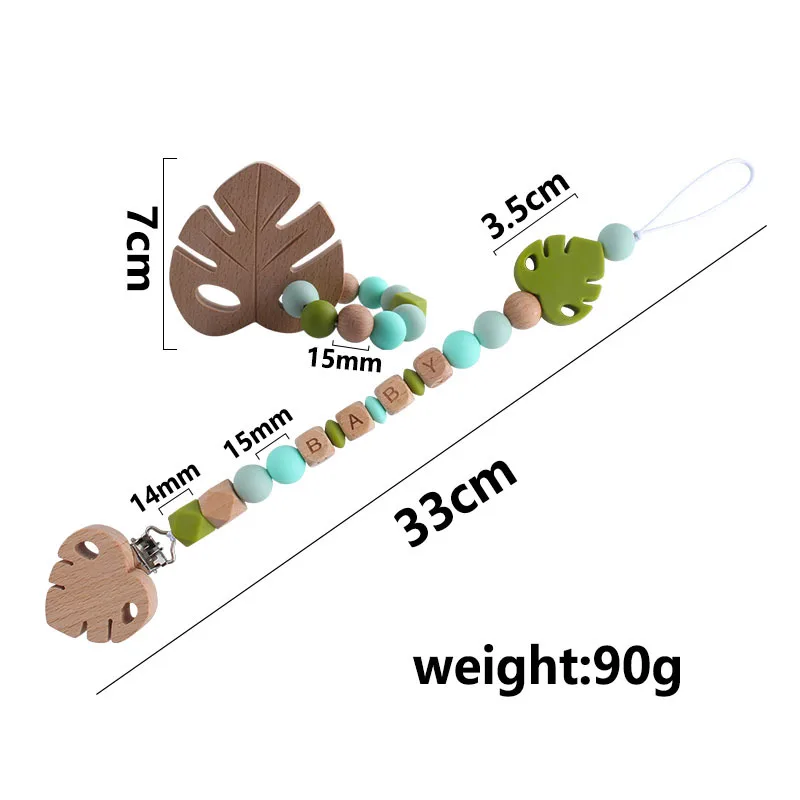 DIY bebek kişiselleştirilmiş adı yaprak emzik klipsi tutucu zincir diş çıkartma oyuncakları hediyeler ahşap halka anti-damla zincirleri bebekler