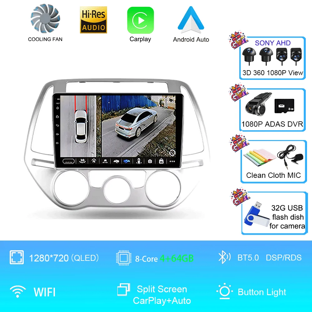 Android 16 Carplay Auto Multimedia Speler Autoradio voor Hyundai I20 2010 2012 2013 2014 DSP Autoradio GPS Stereo 2din Head Unit
