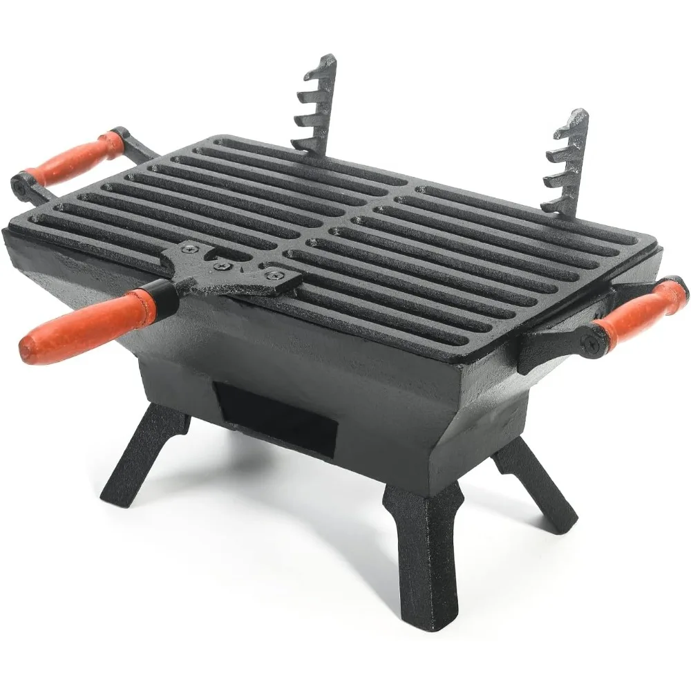 

Sungmor Small Cast Iron Charcoal Grill Stove w/ 12" x 6.8" Gridiron, Heavy Duty Tabletop BBQ Grill, Balcony Yard Outdoor Hibachi