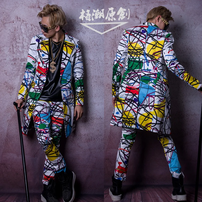 Spring New Jacket Men's Bar Slim Color Line Personal Blazer Suit Vest Plus Size Coat Hair Stylist Male Singer The Host Costumes