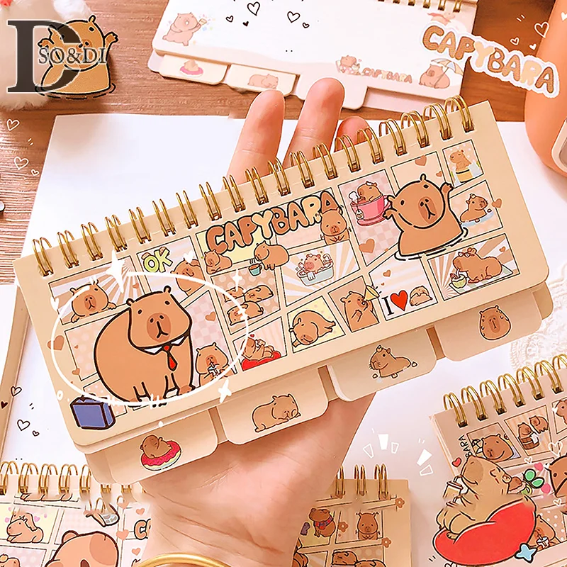 Pequeno Notebook Portátil para Notas Diárias, Papelaria Kawaii, Acessórios de Escritório, Material Escolar, Capivara Diário