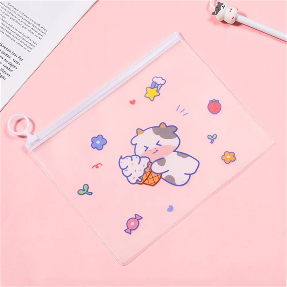 Cute Cow Large Capacity Pencil Case Portable Pen Bag Stationery Pouch File Folder Organizer Document Bag School Supplies Organiz