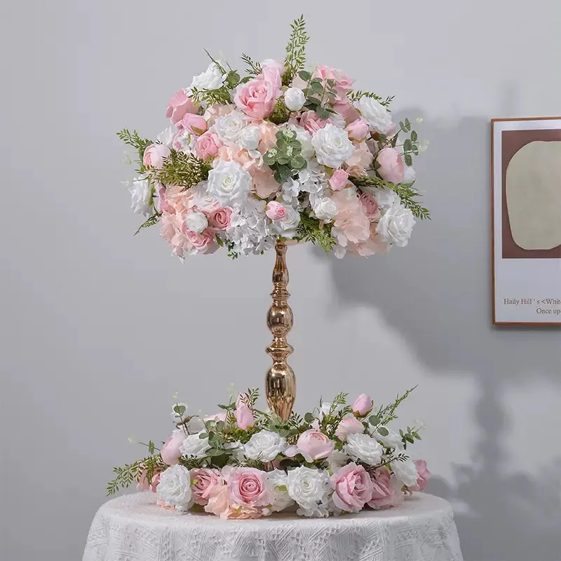 FSDKX  Handcrafted Full Trailing Blush Wine Red White Artificial Long Table Flower Centerpiece for Wedding Main Head Table Setti
