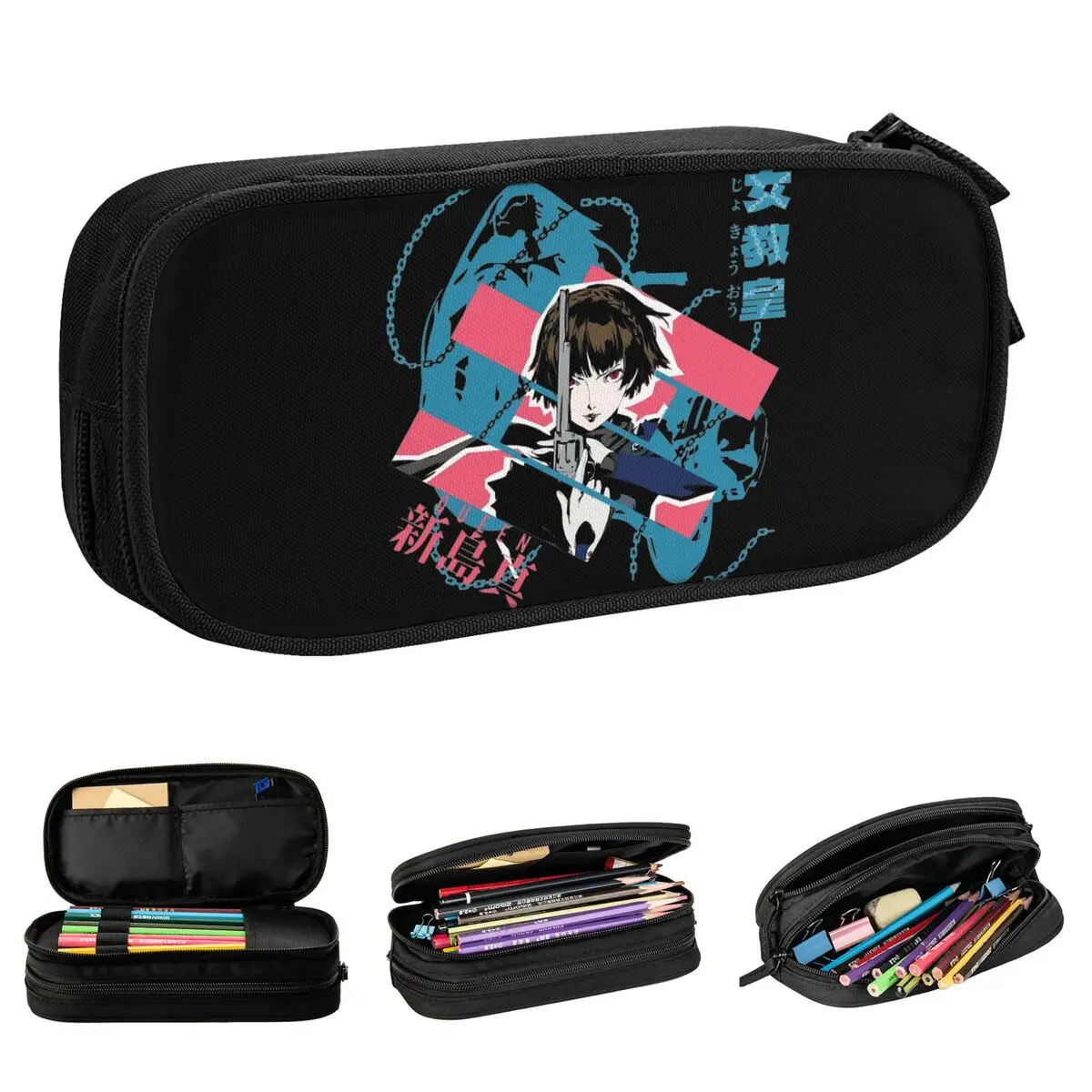 Queen Personas 5 Pencil Case Video Games Pencil Box Pen Holder for Student Big Capacity Pencil Bags Office Zipper Stationery