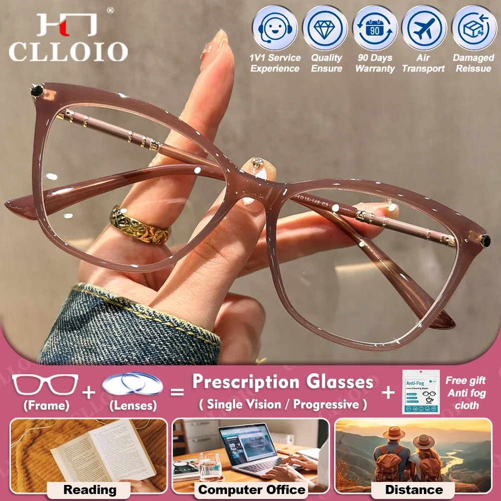 

CLLOIO Trendy Premium Women Cat Eye Progressive Reading Prescription Glasses Anti Blue Light Myopia Optical Photochromic Eyeware