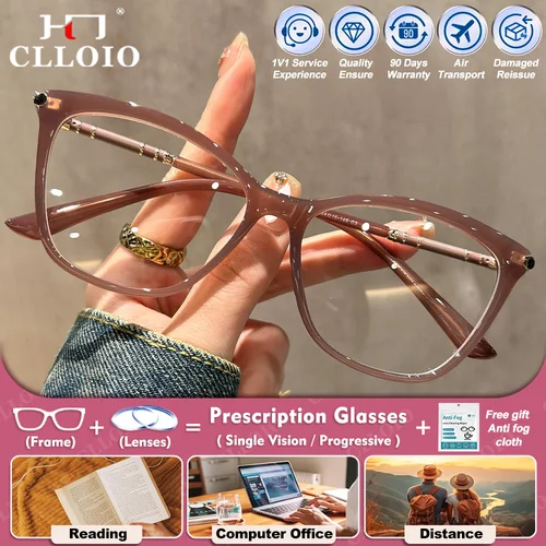 CLLOIO, gafas graduadas de lectura progresiva de ojo de gato Premium a la moda para mujer, gafas fotocromáticas ópticas para miopía con luz azul