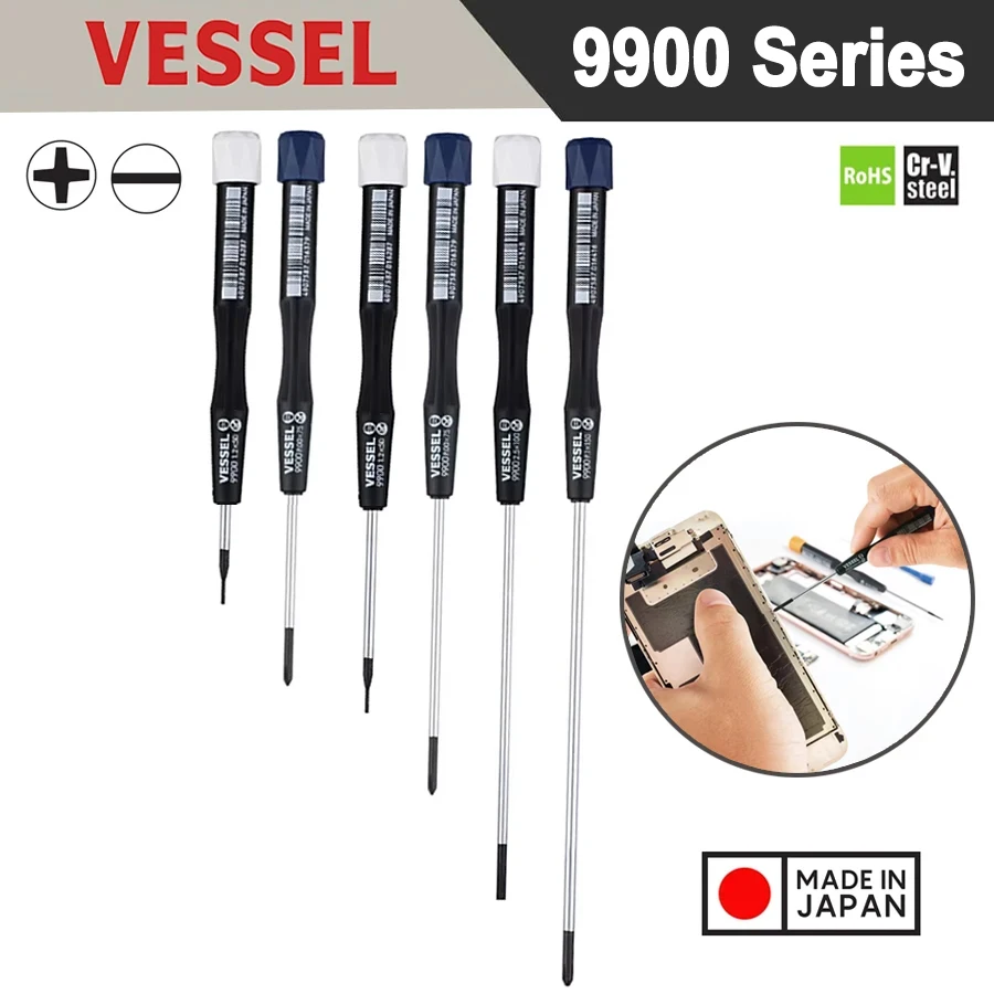 VESSEL Precision Screwdriver Phillips and Slotted Screwdriver for Eyeglass, Watch, Computer, Laptop, Phone NO.9900 Series