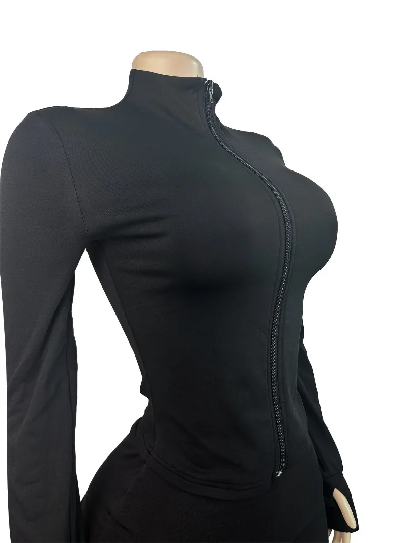 Women Solid Fleece Tracksuits Slim 2 Piece Set with Headband Long Sleeve Zipper Jackets Tops + High Waist Flare Pants Suits