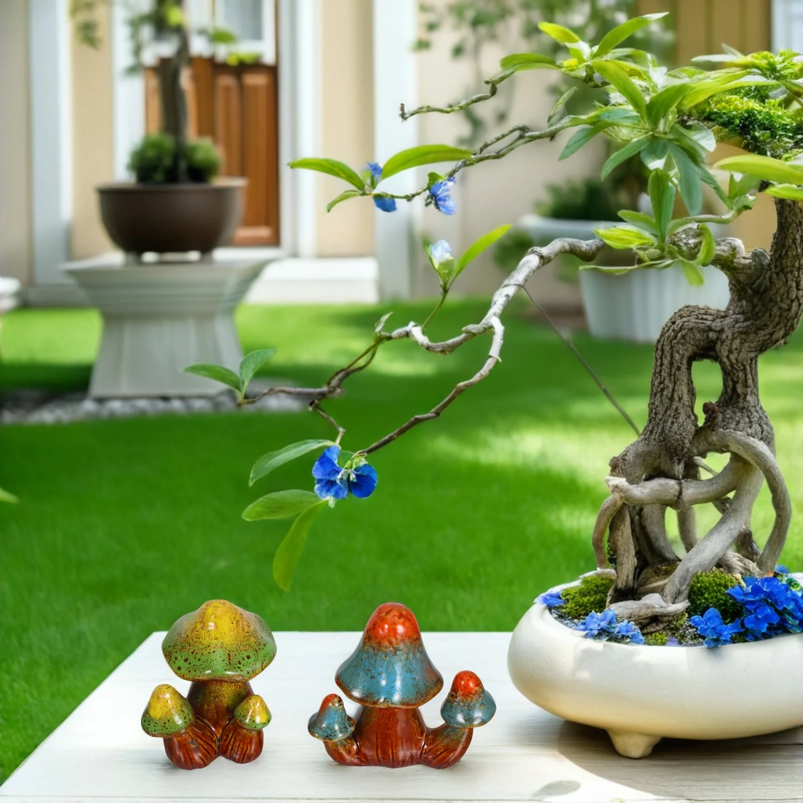 

2Pcs Ceramic Mushroom Garden Bonsai Decoration Durable Wear Resistant Outdoor Landscape Ornaments for Flowerpot Windowsill Home