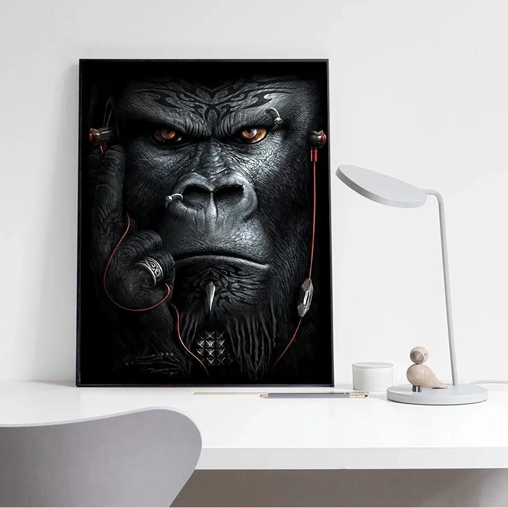 Punk Orangutan Monkey Chimp Headphones Art Canvas Print Painting Gorilla Animal Modern Wall Picture Home Decoration Poster