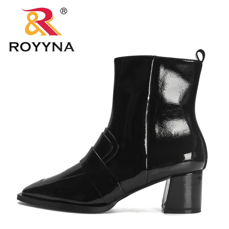 ROYYNA 2023 nuovi designer classici stivali Chelsea donna mezze stivali in pelle verniciata stivali da donna con tacco spesso stile britannico