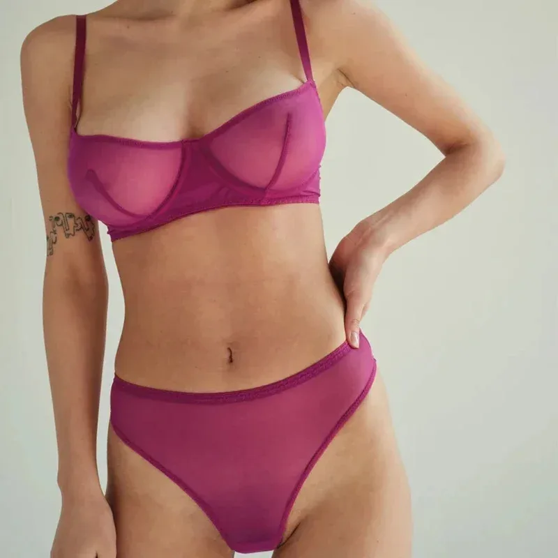سر مثير الملابس الداخلية شبكة شفافة سلس الصدرية مجموعة النساء الملابس الداخلية مجموعة أزياء السيدات Bralette 2PCS البرازيلي سراويل مجموعات
