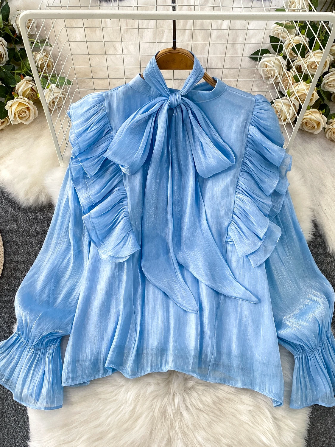 

Elegant Knot Long Sleeve Sun Protection Shirt Women's Spring Summer High Gloss Thin Film Base Shirt Korean Style Co...