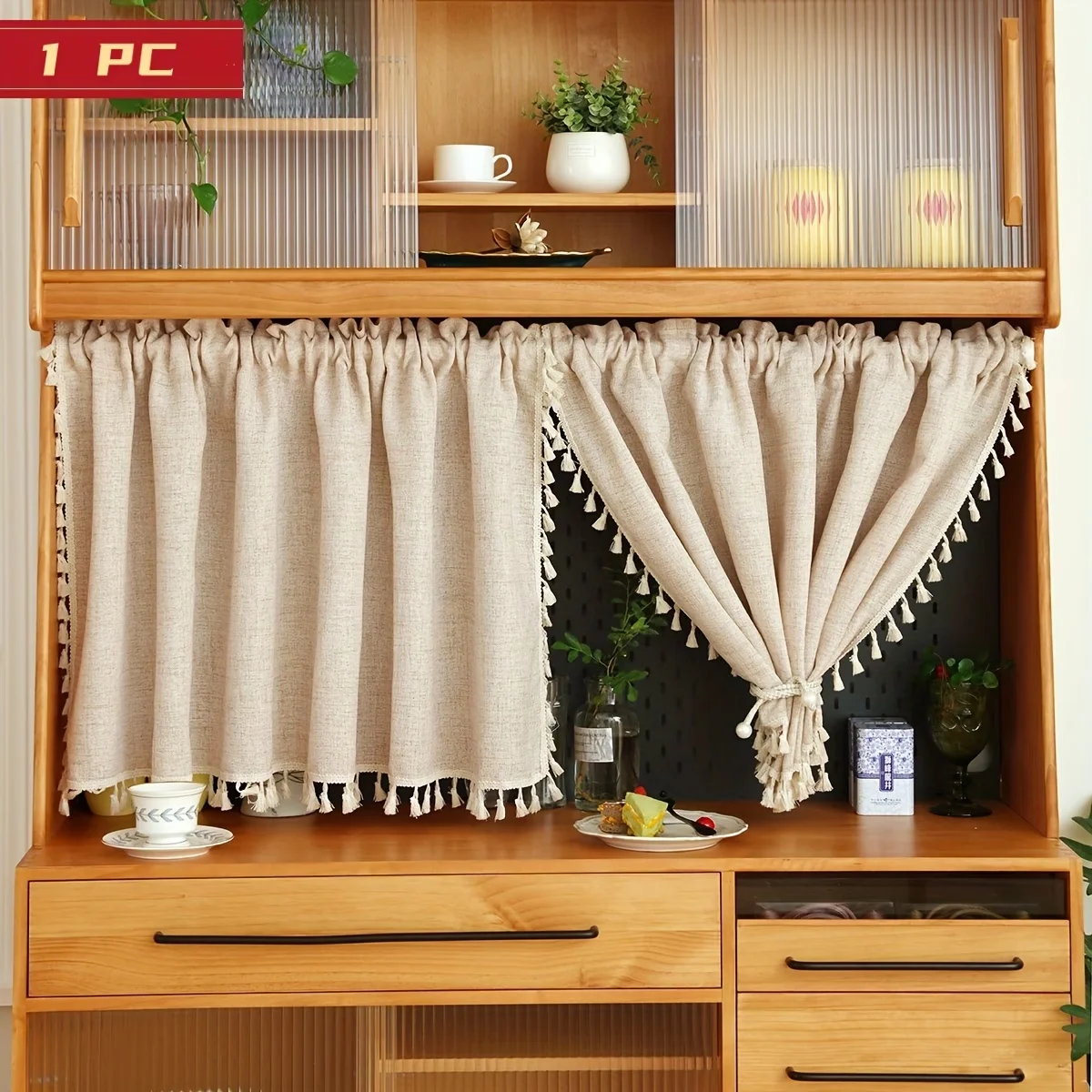 Cortina de Cozinha Curta Transparente com Listras Coloridas Arco-Íris e Bolso para Varão, para Divisória de Porta de Banheiro e Decoração de Casa (1 Peça)