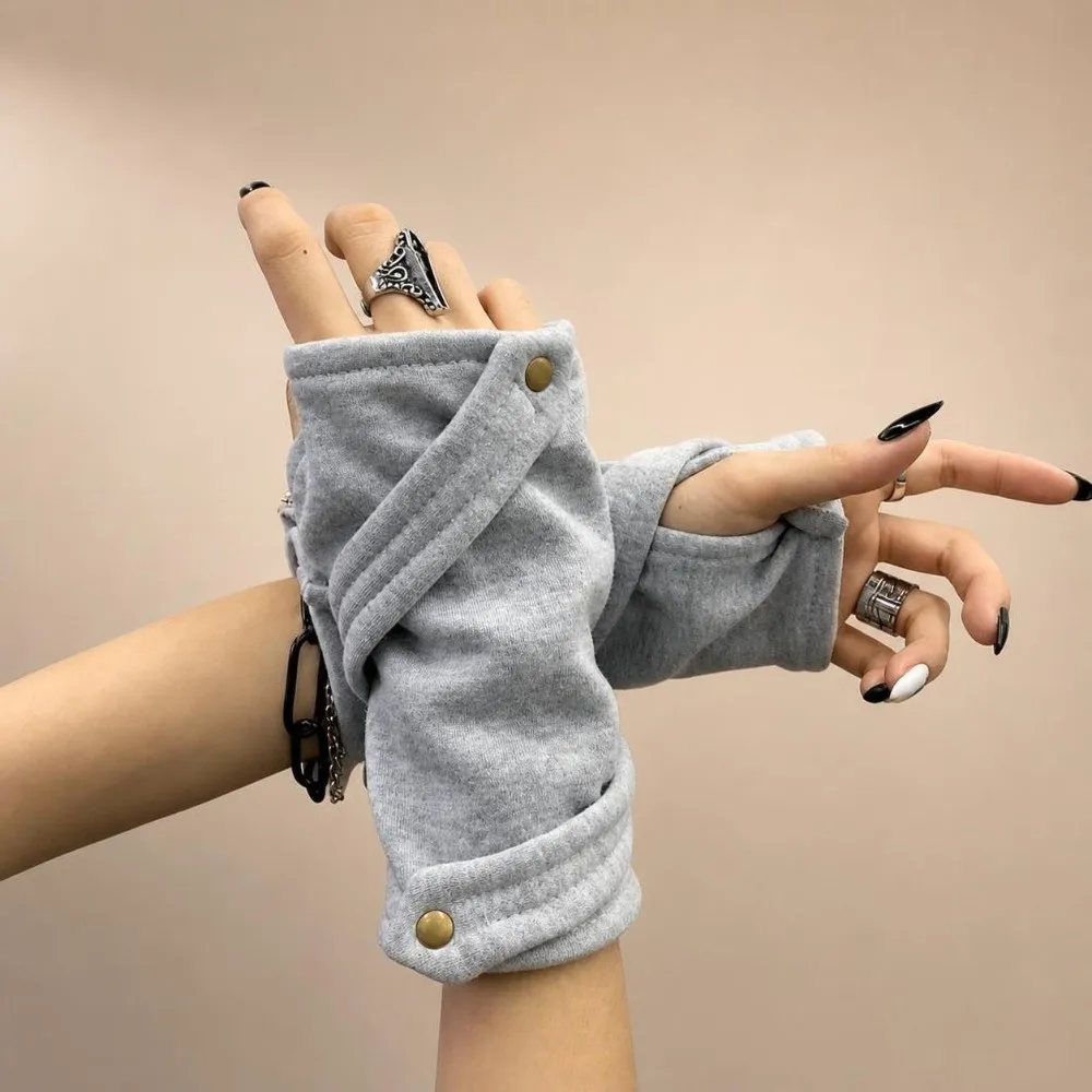 Snap-Button Closure Half Finger Gloves Warm Unisex Street Dance Gloves Decorative Design Breathable Hip Hop Gloves