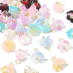 35Pcs 7 Colors Lampwork Glass Lily of the Valley Charms Glass Flower Beads with Plastic Round Beads Charms for Jewelry Making