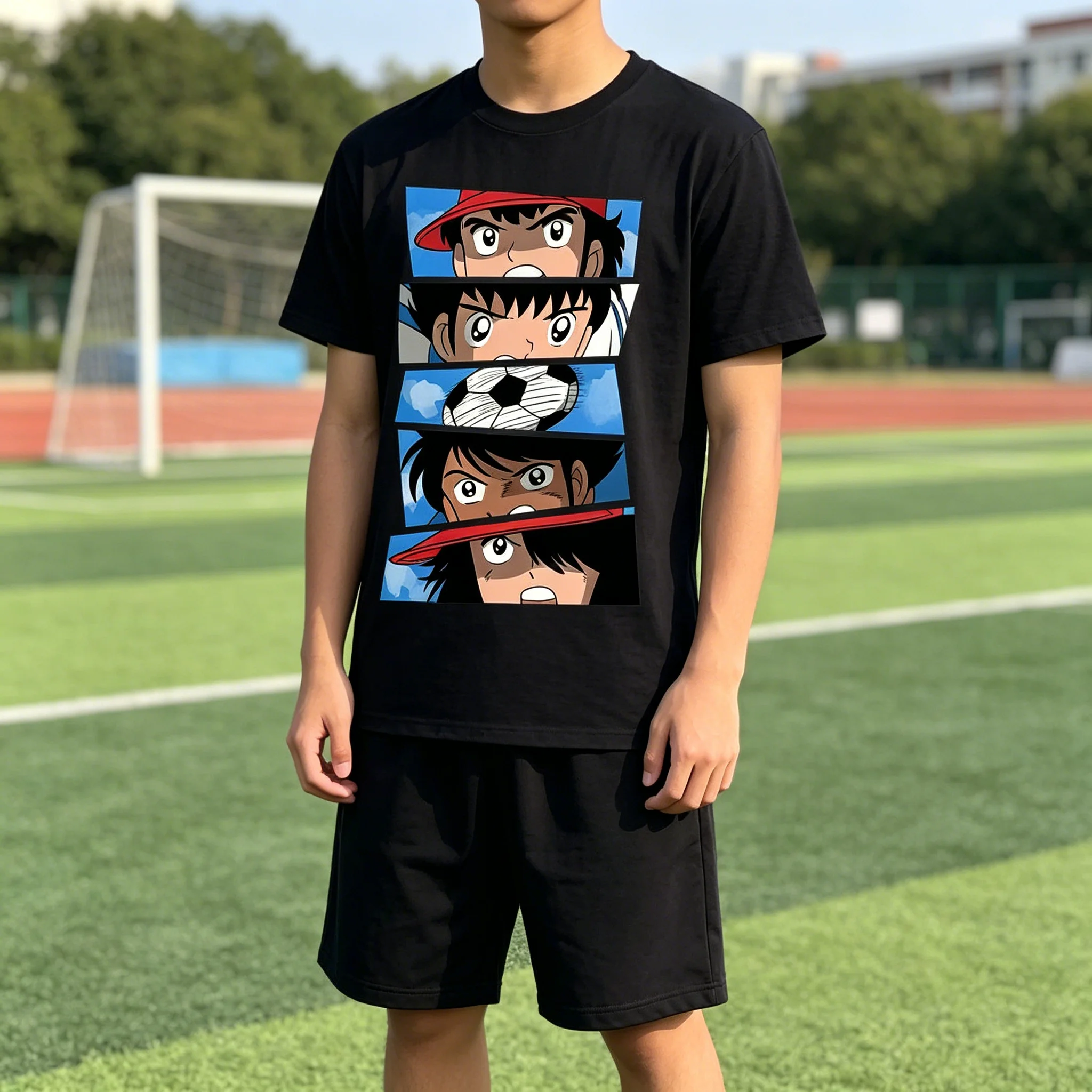 Männer T-Shirt Frauen T-Shirt Jungen Mädchen Top Erwachsene Kinder Eltern-Kind Baumwolle Kinder T-Shirts Captain Tsubasa Anime Fußball Streetwear