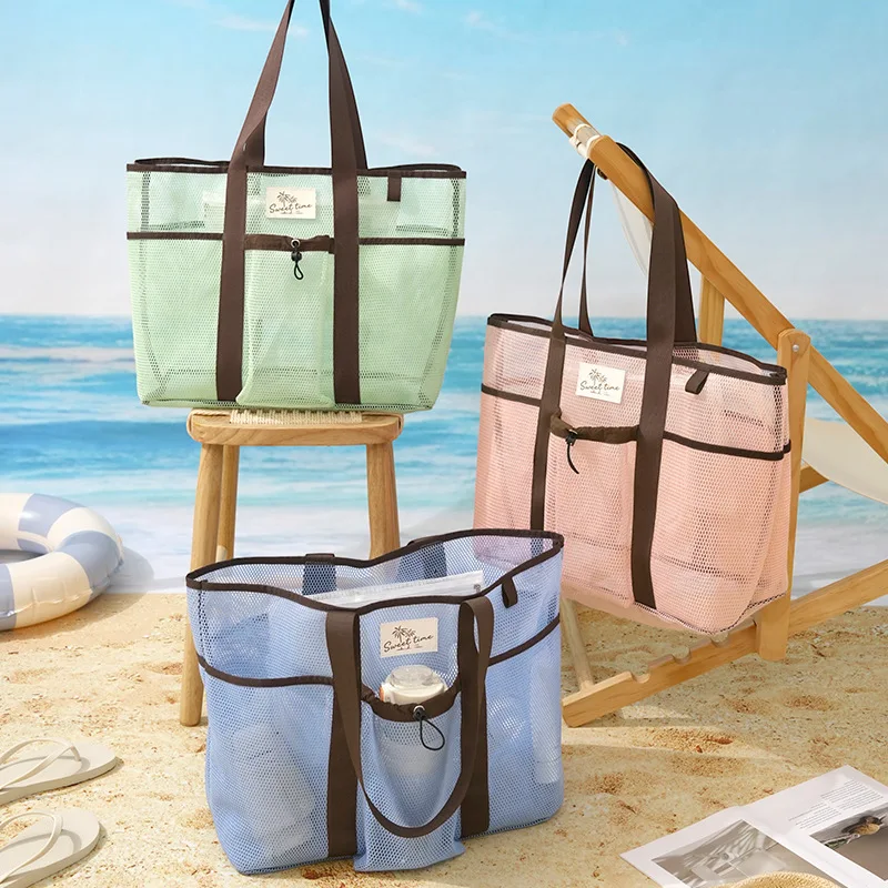 A Portable Handheld Mesh Gym Beach Bag Large Capacity Travel Storage Pouch for Swimsuit Ideal for Swimming Outdoor Vacation