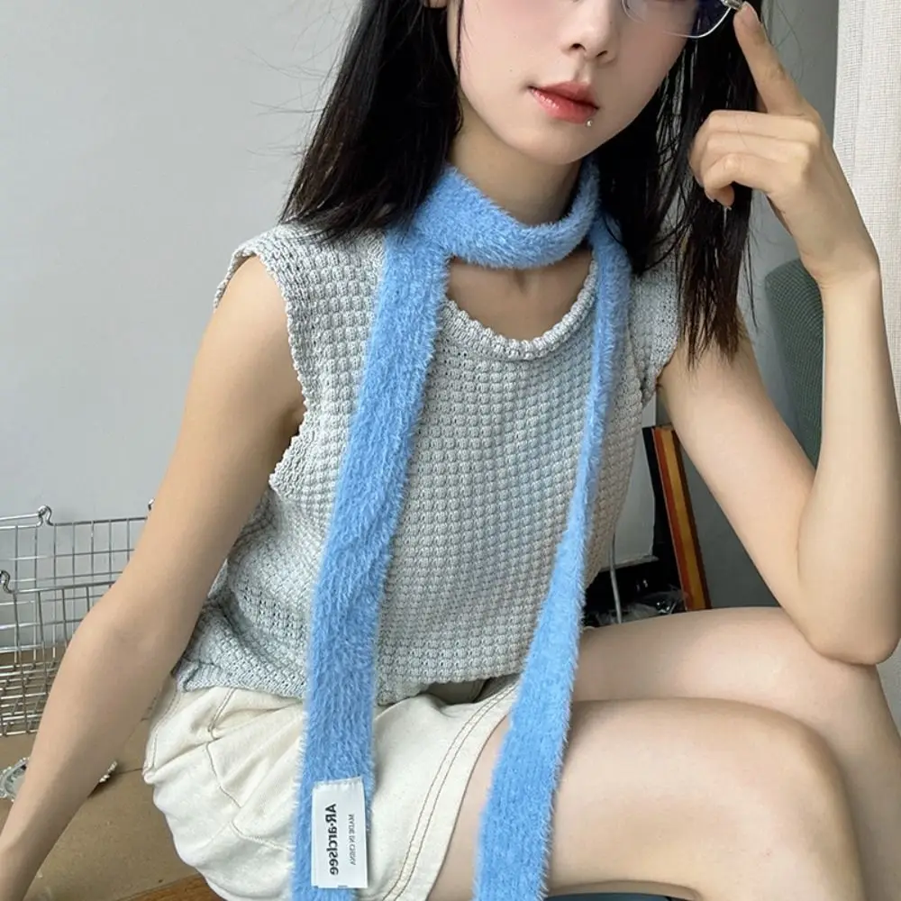 بارد بلون شال صوف Harajuku Y2K وشاح محبوك الكورية نمط الشريط طويل الأوشحة الضيقة السيدات