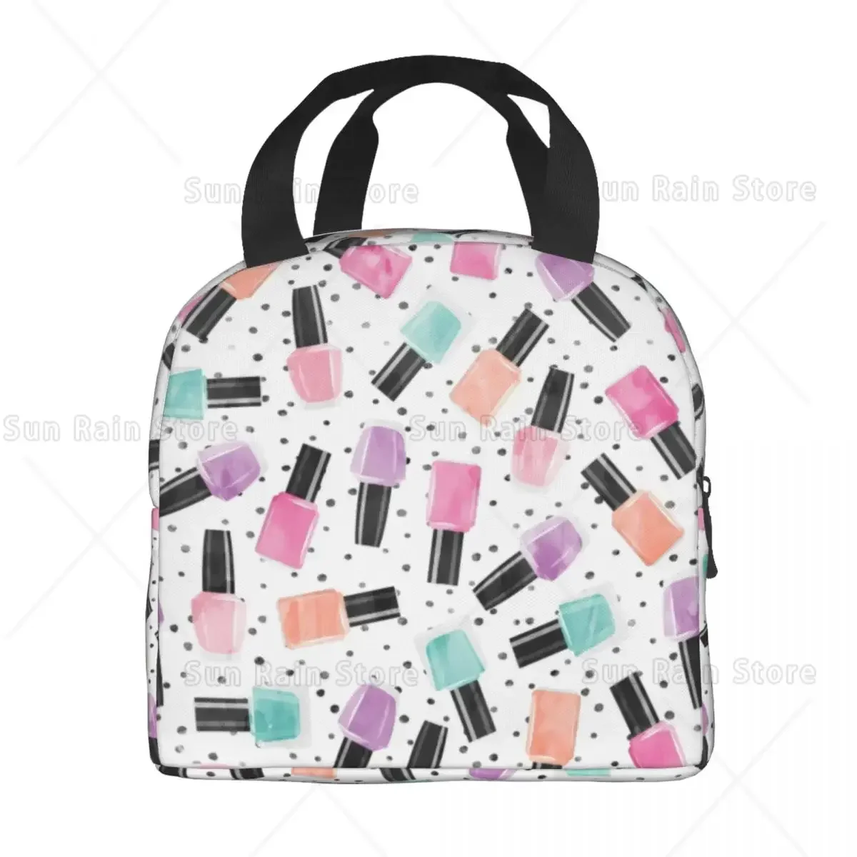 Nail Polish Polka Insulated Lunch Bags for Outdoor Picnic Waterproof Cooler Thermal Bento Box Women Kids