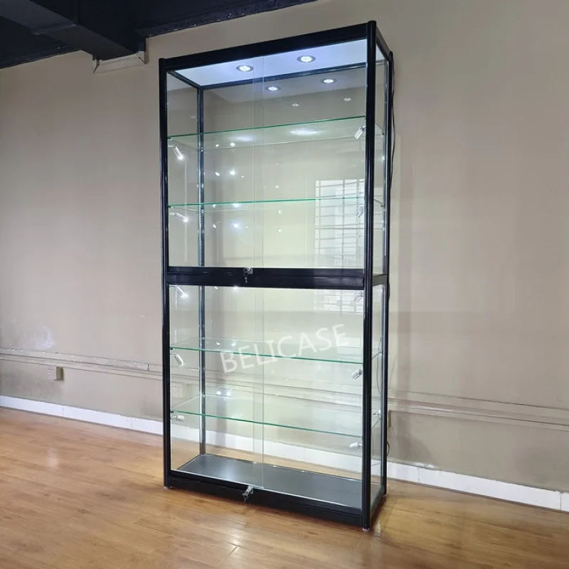 Custom. Hot Sale Commercial Glass Display Full Aluminum Frame Corner Showcase Cabinet Stand Glass Display Showcase