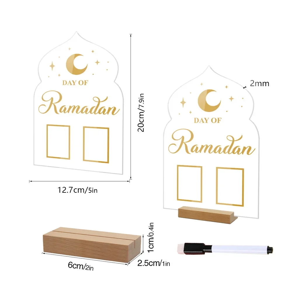 Reusable Acrylic Ramadan Calendar Board Wooden Base Table Ornament with Pen Mubarak Eid Advent Day Suhoor Iftaar Countdown Gifts