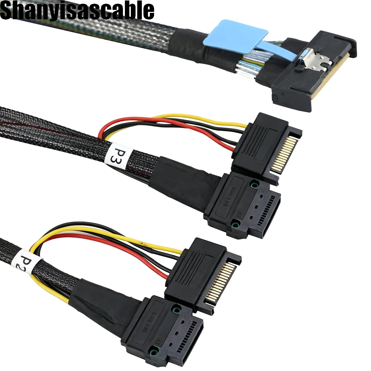 MCIO 8i to Dual GEN-Z 1C 56 Pin Female Locating Screw Holes High-Speed Server Cable with 15 Pin SATA  Power Supply cable