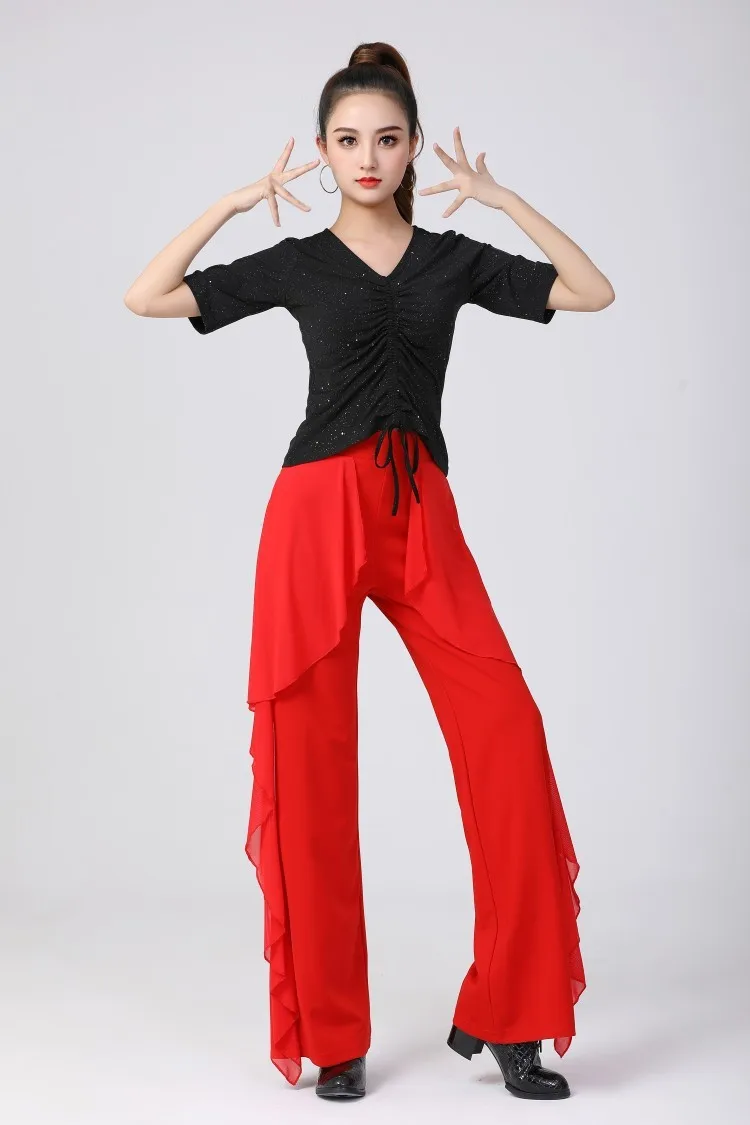 Latin dance top practice clothing modern national standard starry sky drawstring short med sleeves and Pants