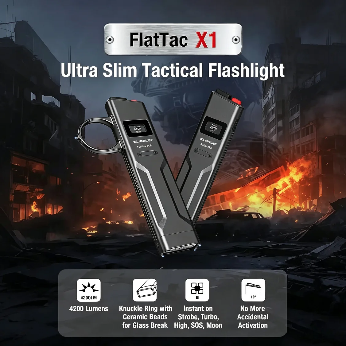 Intelligent Ultra-thin EDC Tactical Flashlight Luminus SST-70 LED 4200LM OLED Display Outdoor Emergency Torch Light for Hiking
