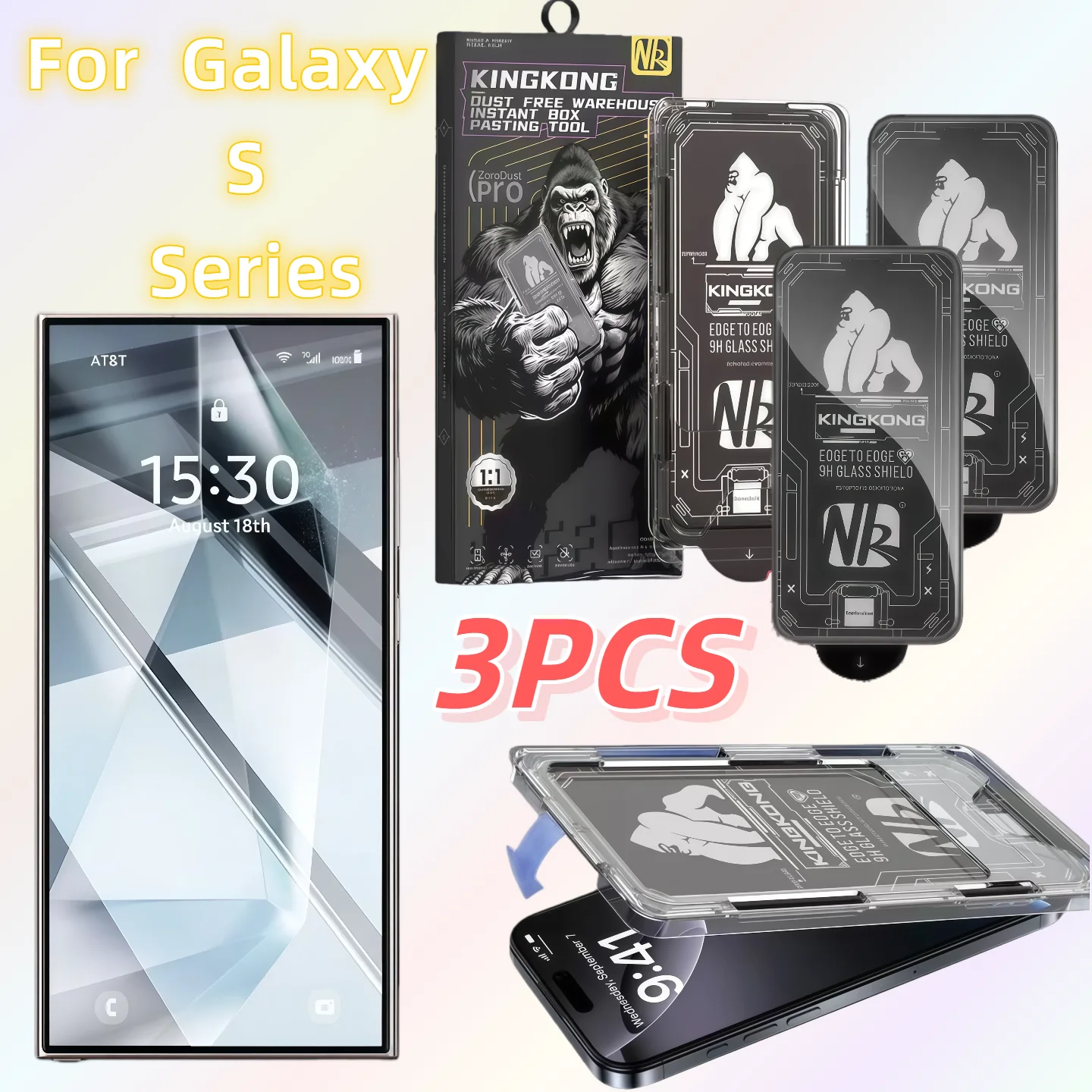 3er-Pack HD Gehärtetes Glas Displayschutzfolie für Galaxy S26 S26Plus S26Ultra S25 S24 S23 S22 9H Härtegrad Kompatibel mit Chimpanzee