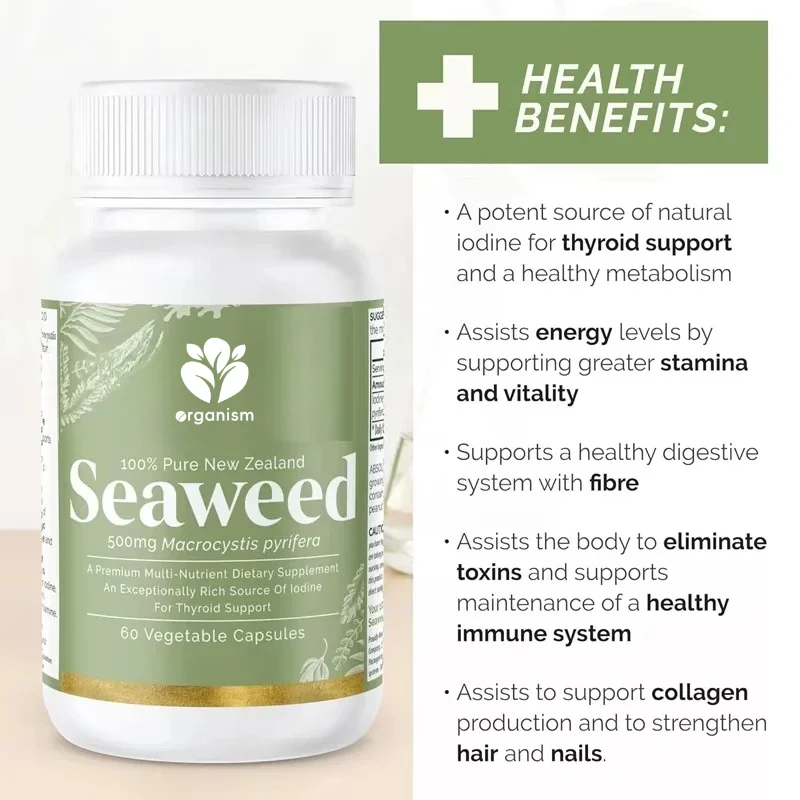 Seaweed and kelp supplement New Zealand | High quality -100% pure organic natural - Multiple nutrients - Iodine 60 capsules