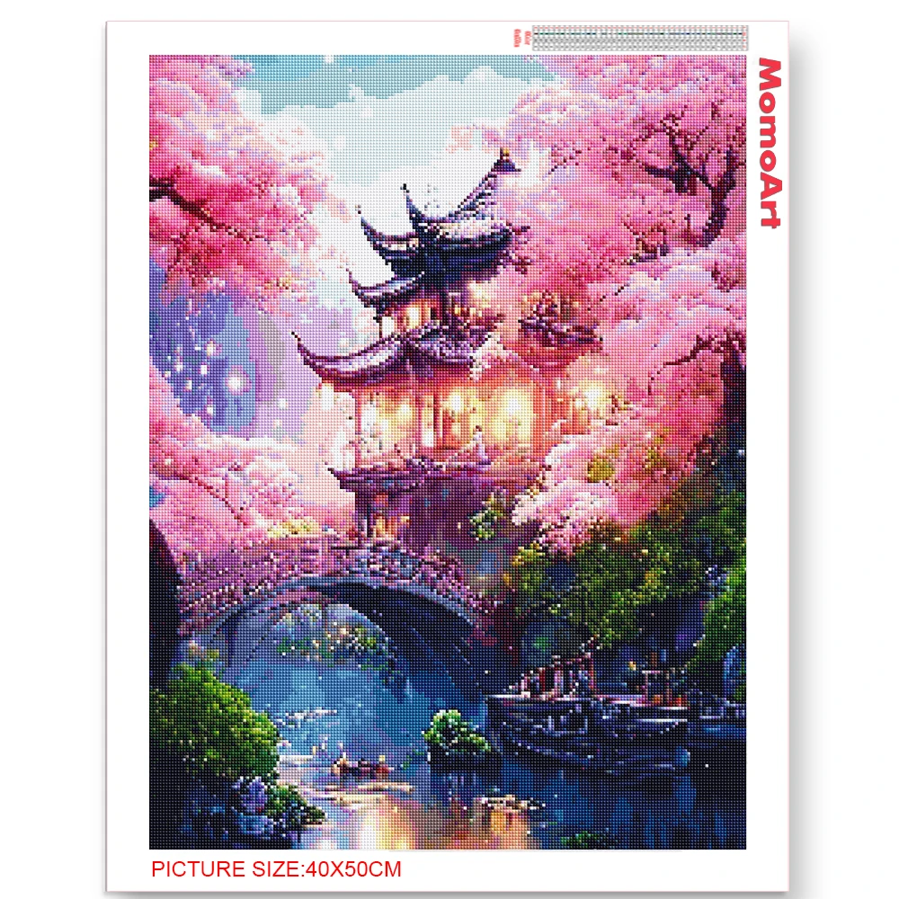 MomoArt Diamond Embroidery House New Arrival Painting Tree Flower Craft kit Cross Stitch Landscape Mosaic River Wall Decor