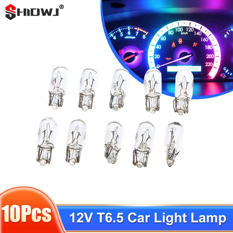 10Pcs Car Bulb 12V 3W T6.5 Auto Dashboard Instrument Panel Light Indicator Light Automotive Indicator Panel Bulb Car Accessories