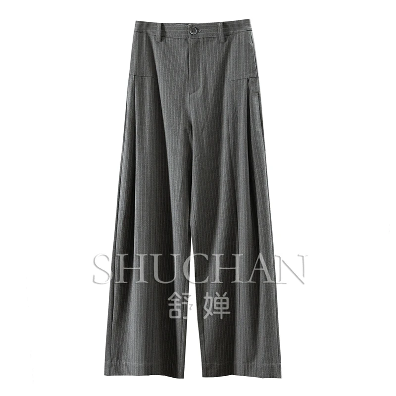 

Old Money Quiet Luxury, English G Early Autumn Commute Vertical High Waist Striped Straight Wide-leg Pants 91A8