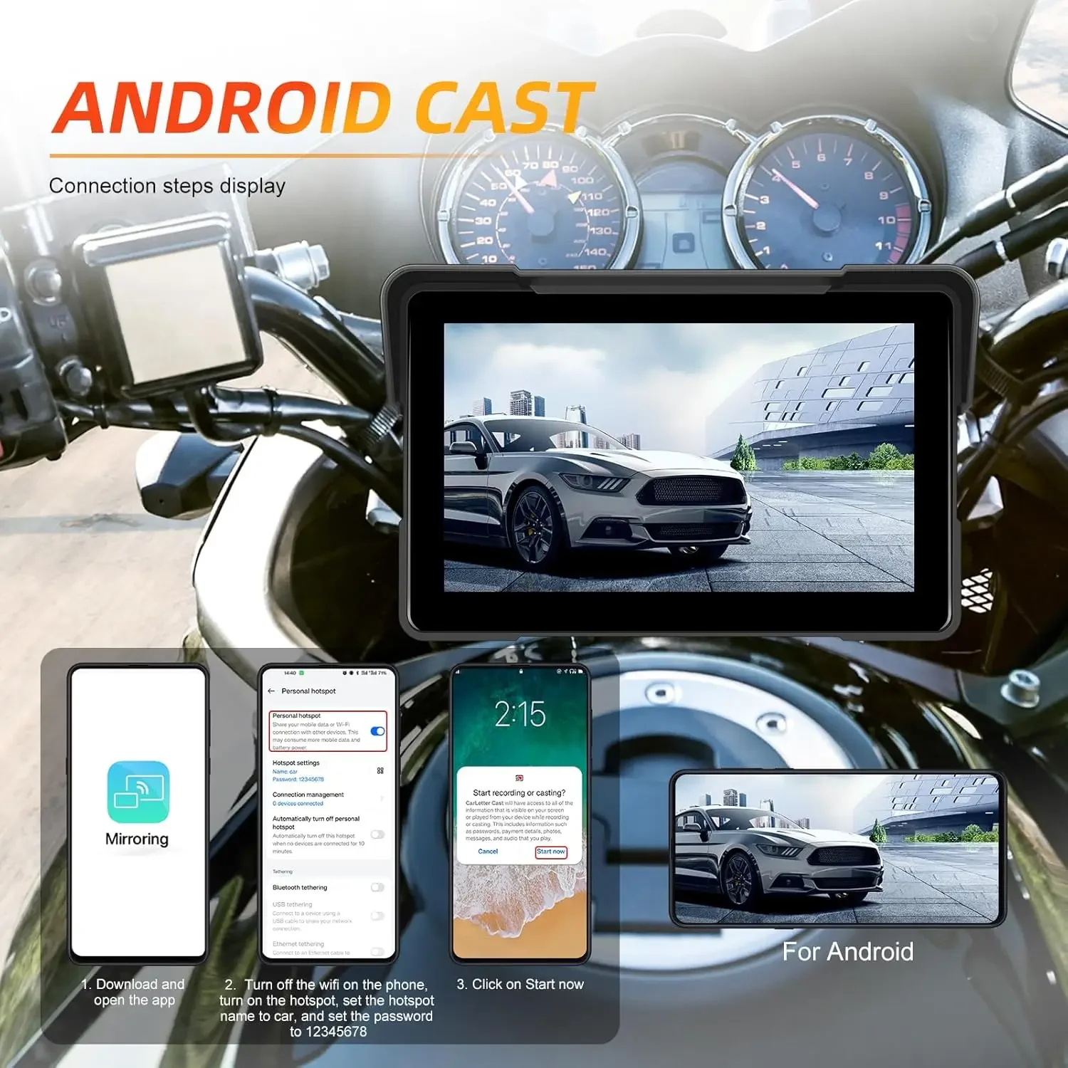 المحمولة 5/7 بوصة Carplay دراجة نارية DVR اللاسلكية Carplay أندرويد السيارات مقاوم للماء الملاحة محرك مسجل موتو مراقب العرض