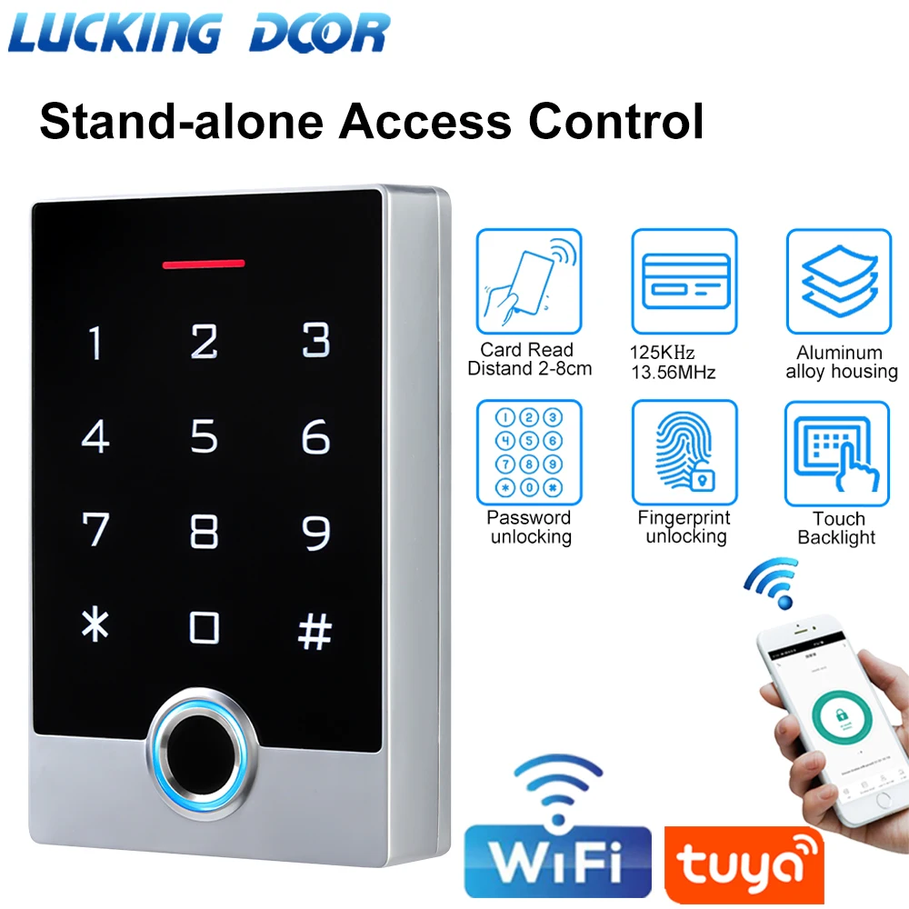 WiFi Tuya App Door Access Control System NFC IC RFID Card Reader Metal Case Fingerprint Access Control Keypad Wifi Remote Unlock