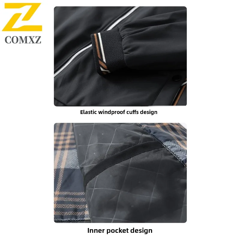 COMXZ Men Jacket 2025 Business Casual Solid Color Stand Collar Hiking Travel Lightweight Breathable Outerwear Windbreaker Coat