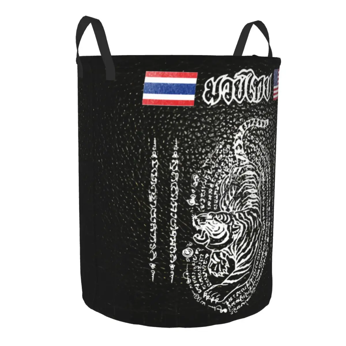 Custom Muay Thai Laundry Basket Foldable America to Thailand Tiger Clothes Toy Hamper Storage Bin for Kids Nursery