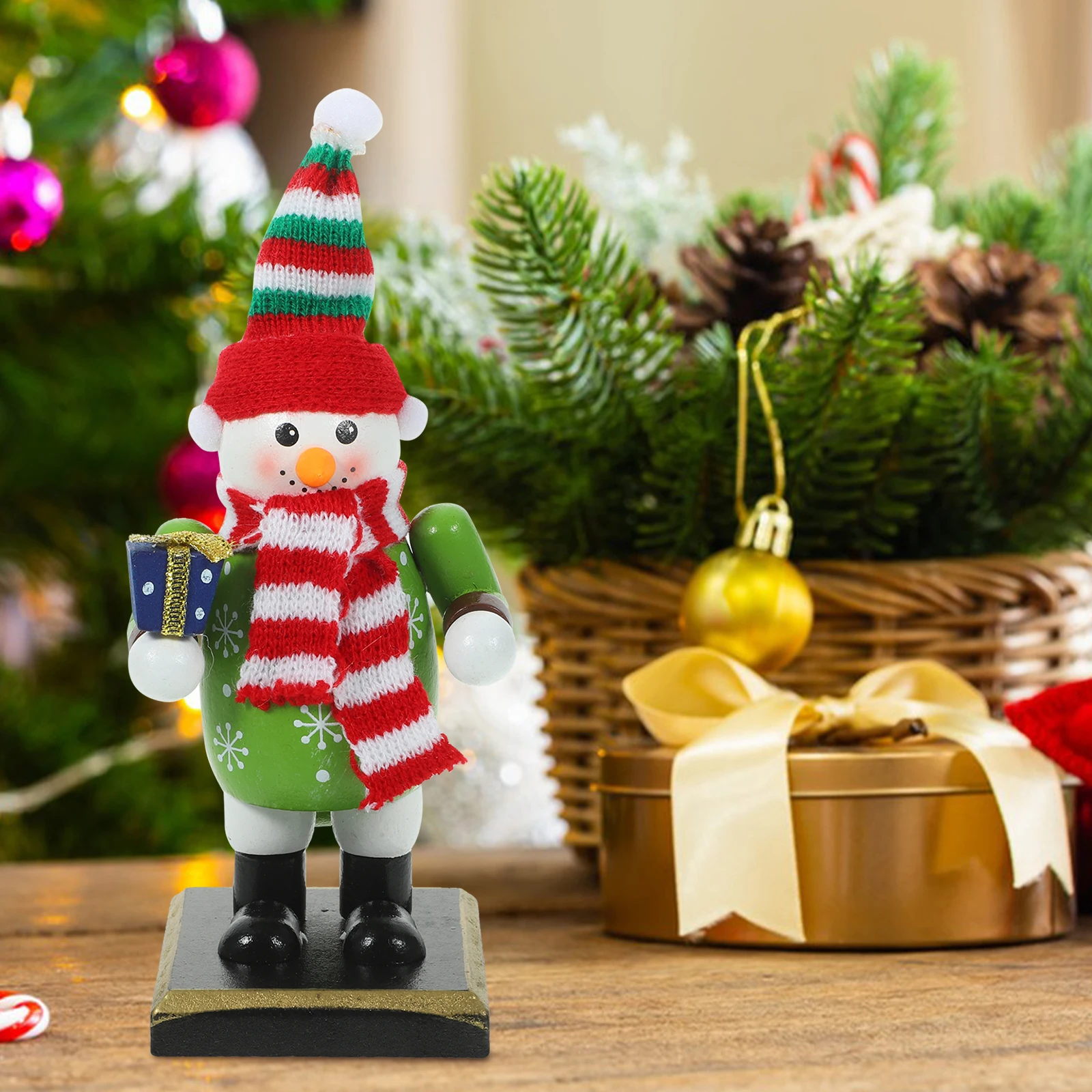 

1pc Christmas Snowman Nutcracker Decoration Ornaments Wood Xmas Figurine Home Hotel Cafe Gift Idea Table Top Adornment