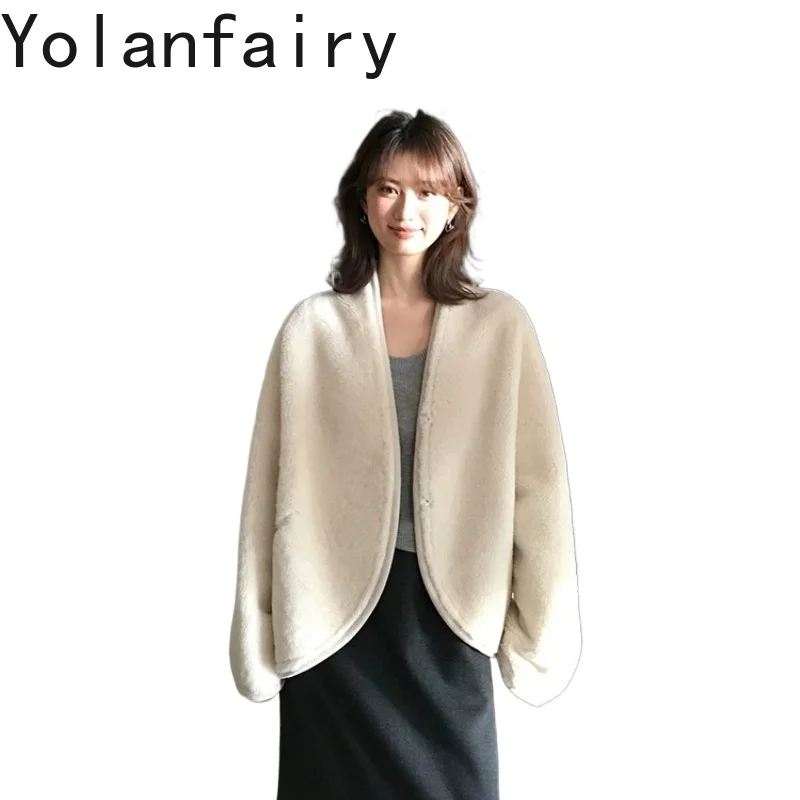 YOLANFAIRY Women Oversized Loose Genuine Merino Lamb Shearling Coat Winter Luxury Real Fur Coats Casual Leather Jacket Outerwear