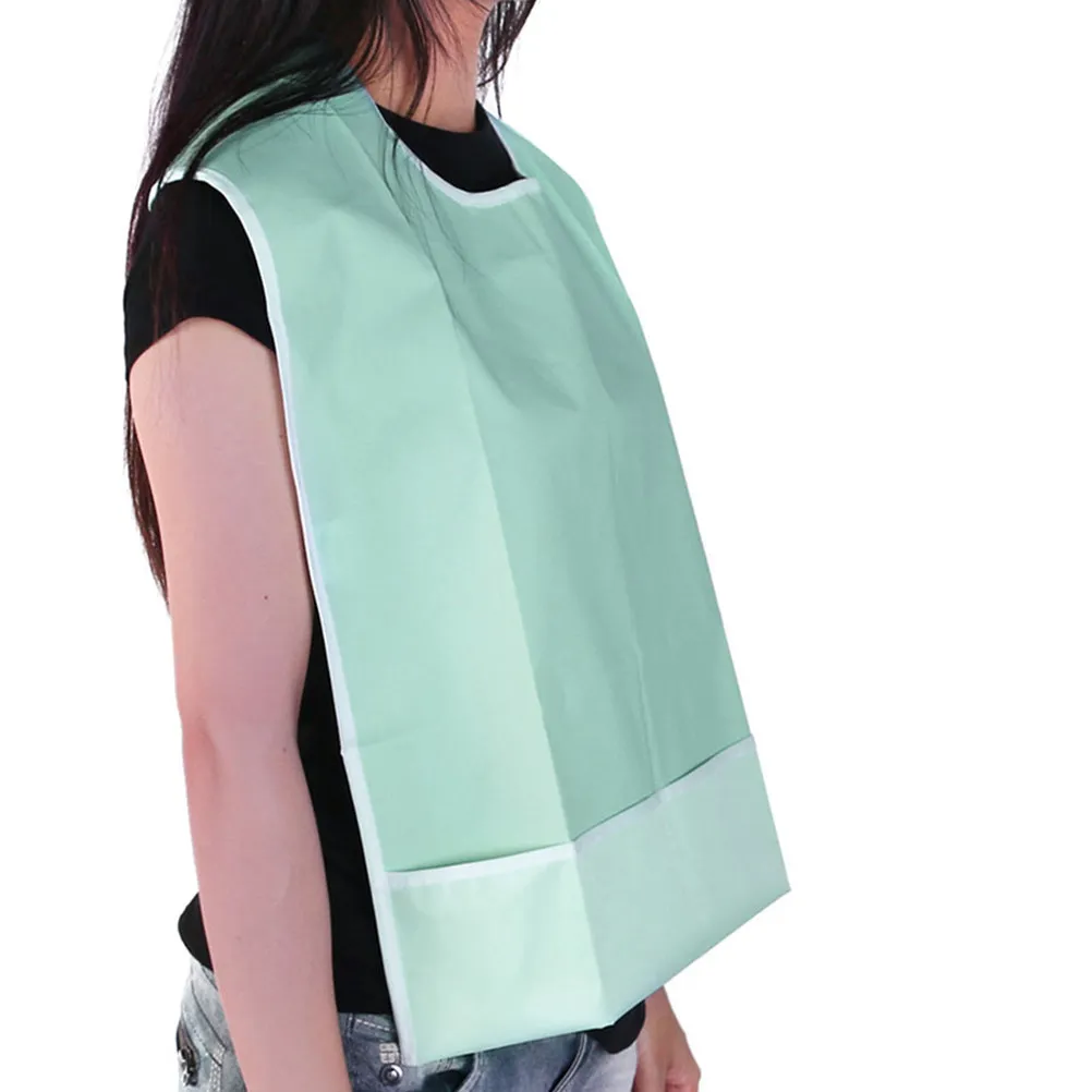 2Pcs Waterproof Adult Bibs PVC Washable Mealtime Clothing Protectors Prevent Food Spills Reusable Salon Aprons for Elderly