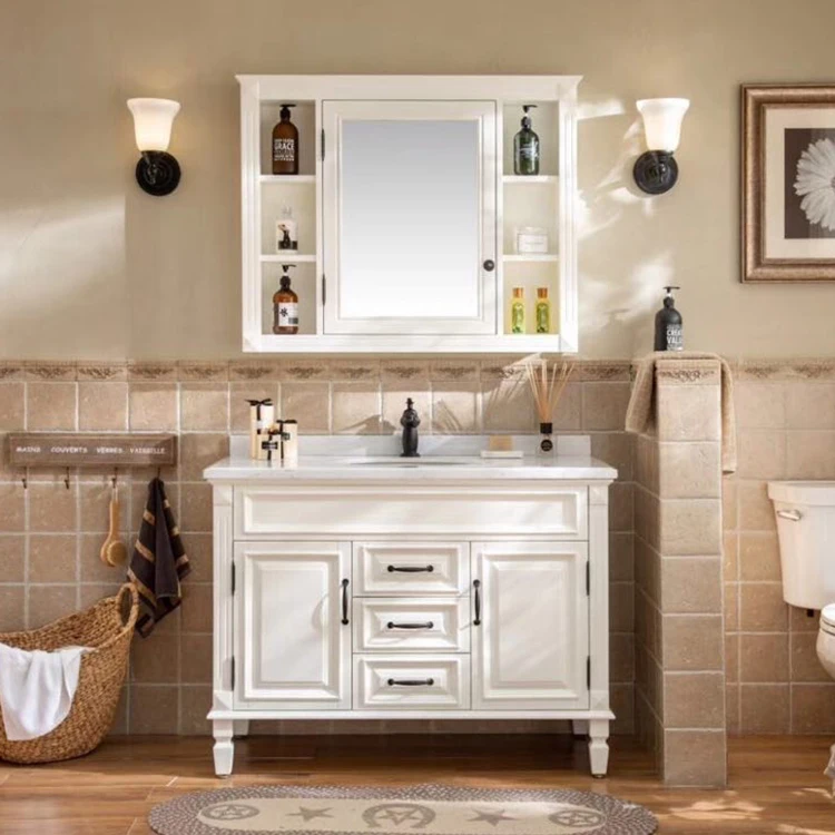 

Напольные шкафы для ванной комнаты из цельного дерева, раковина, классический туалетный столик из цельного дерева для ванной комнаты, изготовленный на доске из МДФ